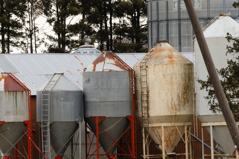Painted grain silo with protective coating in Irish setting