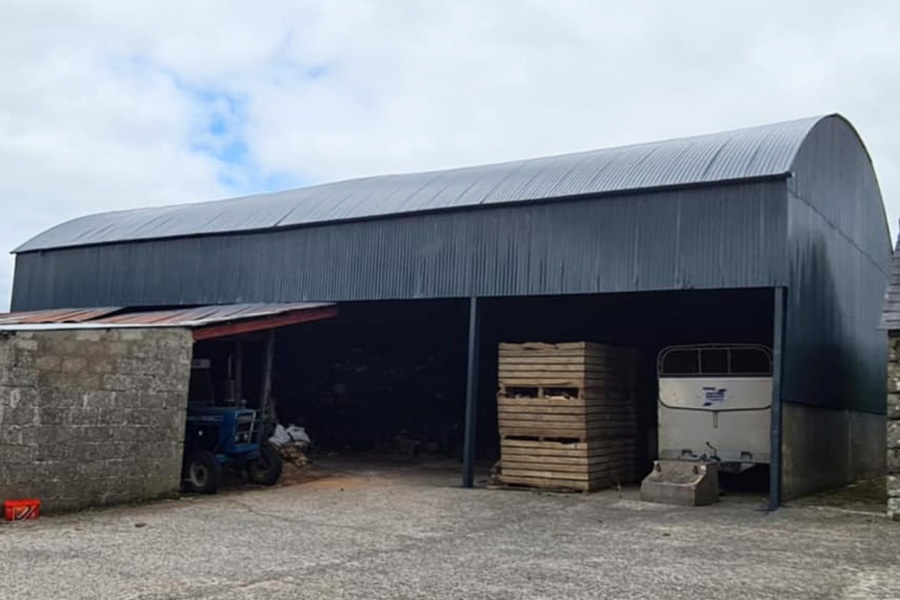 Freshly painted metal roof on an Irish farm building